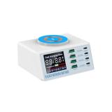 WLX-X9M 9 IN 1 CARGA INALÁMBRICA / CARGADOR MULTIPUERTO CON LCD (4 USB / 2 PD 20W / PD 30W / PD 45W) BLANCO