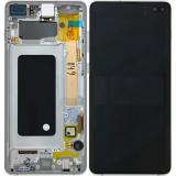 PANTALLA TACTIL + DISPLAY LCD DISPLAY COMPLETO + MARCO PARA SAMSUNG GALAXY S10 PLUS S10+ G975F BLANCO / PLATEADO PRISMA PANTALLA SERVICE PACK + MARCO (NO ORIGINAL)