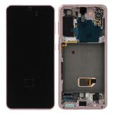 DISPLAY LCD + PANTALLA TACTIL DISPLAY COMPLETO + MARCO PARA SAMSUNG GALAXY S21 5G G991B ROSA FANTASMA PANTALLA SERVICE PACK + MARCO (NO ORIGINAL)